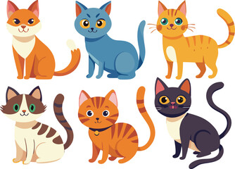 Cute Cartoon Cats Collection With Different Colors