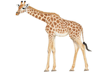 Obraz premium Giraffe standing tall isolated transparent background