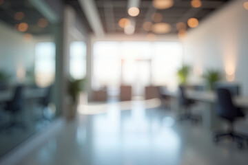 Blurred empty open space office. Abstract light bokeh at office interior background for design.