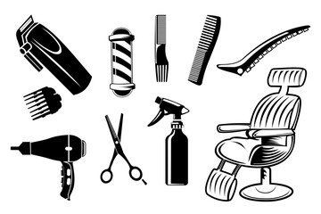 Set of barbershop elements vector, Barbershop and Haircuts Salon icon vector collections