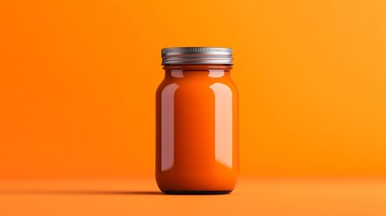 Minimalist Flat Design: modern orange marmalade jar, simple shapes Use warm palette 
