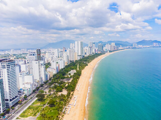 Obraz premium The urban landscape.Nha Trang is a resort city in Vietnam. It's a sunny day. Shooting from a drone. 