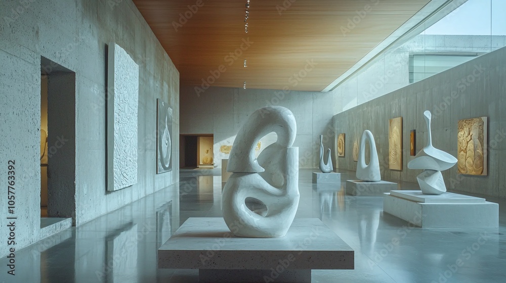 Aufkleber exploring the intersection of space and form a journey through a modern art museum filled with abstr