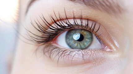 Obraz premium Green female eye with long eyelashes Close-up photo with clean background