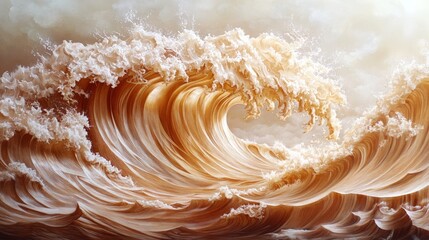 A large, abstract wave made of foam with a cloudy background.