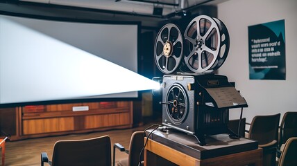 A old movie projector is in operation on World Day for Audiovisual Heritage, highlighting preservation and nostalgia.