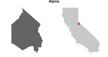 Alpine County (California) blank outline map set
