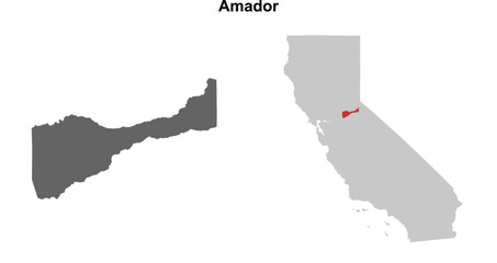 Fototapeta premium Amador County (California) blank outline map set