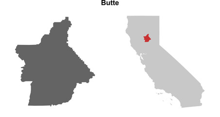 Butte County (California) blank outline map set