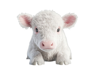 Fototapeta premium Cute White Calf Portrait Baby Cow Looking at Camera