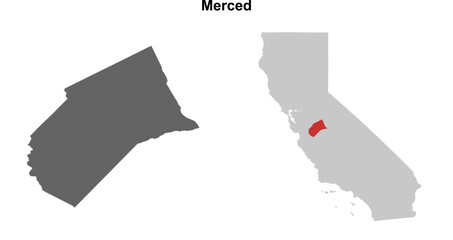 Merced County (California) blank outline map set