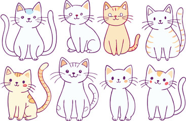 Cute Cartoon Cats Collection Adorable Feline Poses