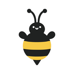 Set of bees silhouettes and bee cartoon  icons isolated on white background.	