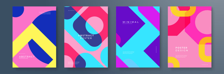 Obraz premium Colorful Geometric Abstract Posters with Modern Design Elements. Vibrant collection of abstract posters geometric shapes colors. Perfect for modern decor, these designs add a dynamic and creative