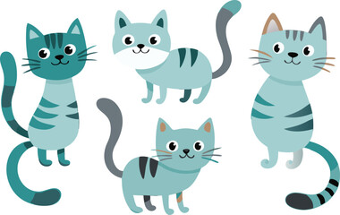Cute Cartoon Blue Striped Cats with Tails