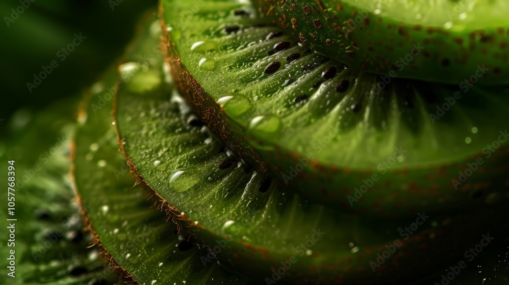 Poster kiwi fruit slices stacked together displaying the contrast between skin and flesh