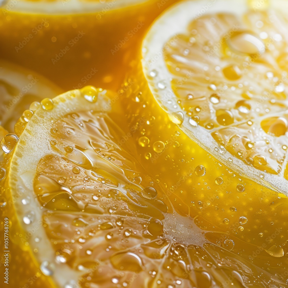 Poster lemon background featuring a close-up view of lemon segments with droplets of water on them, enhanci