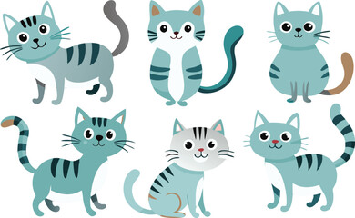 Cute Cartoon Cats Illustration Set