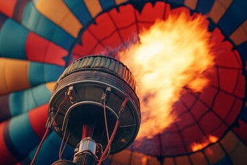 Obraz premium Vibrant hot air balloon flame ignites colorful adventure in the sky
