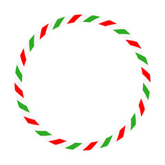 Obraz premium Candy cane round frame. Christmas ribbon with red, green and white stripes. Greeting card with New Year or Christmas decorating border