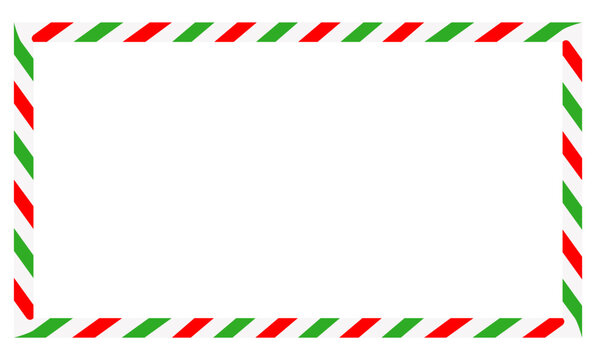 Candy cane rectangle frame. Christmas ribbon with red, green and white stripes. Greeting card with New Year or Christmas decorating border