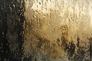 Golden sunset through rain-soaked window pane