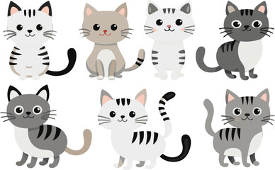 Six Adorable Cartoon Cats With Stripes