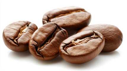 Obraz premium Brown roasted coffee beans isolated on a white background, perfect for coffee-related designs