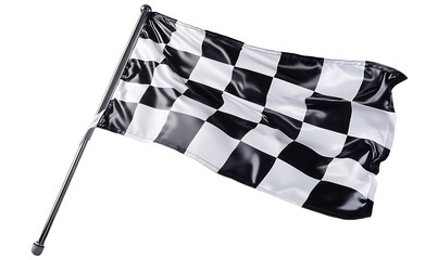 Classic black and white checkered flag isolated on a white background, symbolizing the finish line and end of a race.
