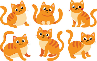 Cute Orange Tabby Cats Cartoon Illustrations