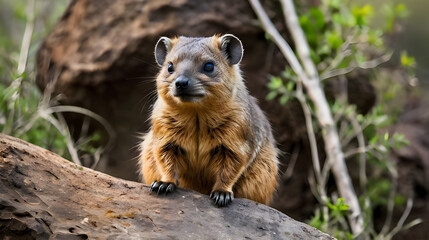 Obraz premium A rock hyrax perches on a sturdy tree trunk ai