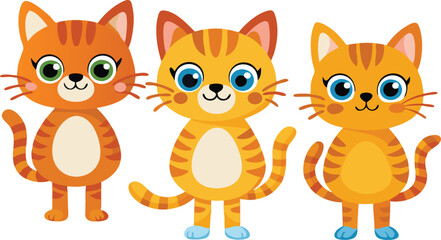 Three Adorable Cartoon Cats With Striped Fur