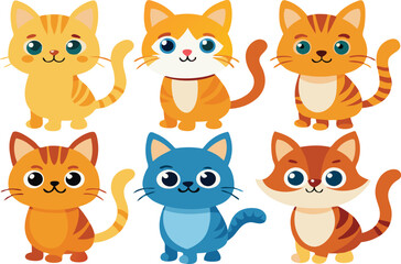Cute Cartoon Cat Illustrations Set with Different Colors