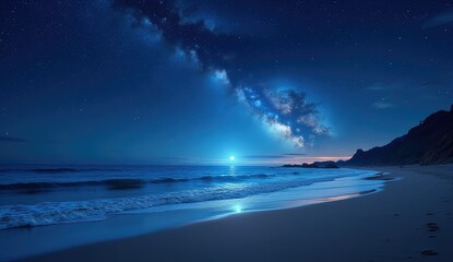 blue waves meeting sandy beach