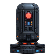 Naklejka premium Futuristic black and red energy core displayed on a platform with glowing lights in a sci-fi themed environment