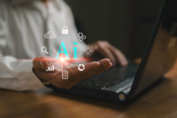 Artificial intelligence is processing technology, the ability to manage data. learn a set of commands and analyze obtained data. AI concept.