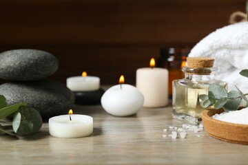 Beautiful spa accessories in a massage room