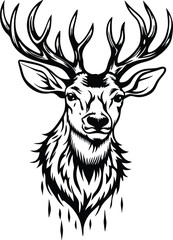 Black and White Deer Head Illustration