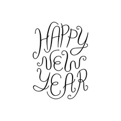 Happy new year lettering quote vector illustration. Holiday greeting card with hand drawn calligraphy phrase