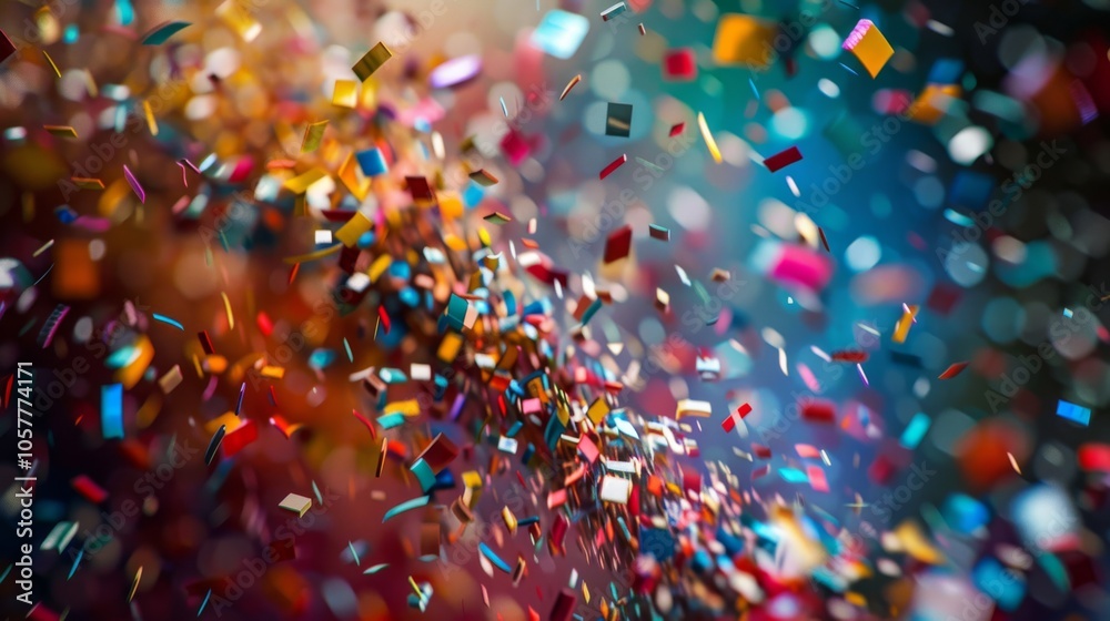 Aufkleber Multicolored abstract background with many falling small pieces, bright colors, dynamic motion, artistic design