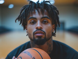 Basketball player dribbling on indoor court during a game.AI generated