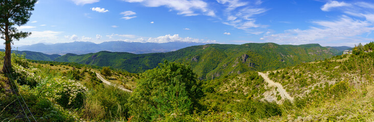 Panoramic landscape of the western Rhodope Mountains