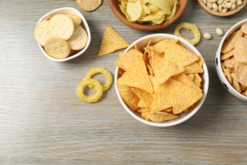 Various unhealthy snacks on table