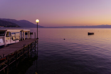 Sunset view of the shore, old city of Ohrid