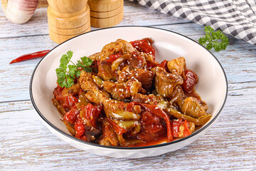 Pork with oyster sauce and vegetables