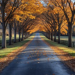 Scenic Country Road Vibrant Autumn Trees Lining Path Beautifully picture
