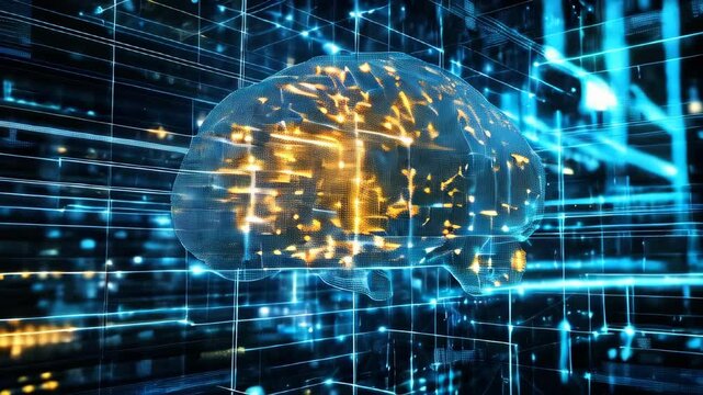 A captivating exploration of a luminous brain representation, showcasing dynamic neural pathways and data streams in an intricate digital universe
