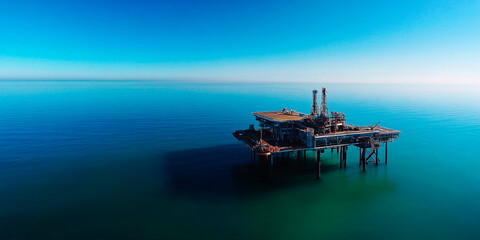 Naklejka premium Drone capturing aerial view of offshore platform