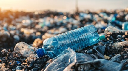 Obraz premium Pile of used plastic bottles in an urban landfill