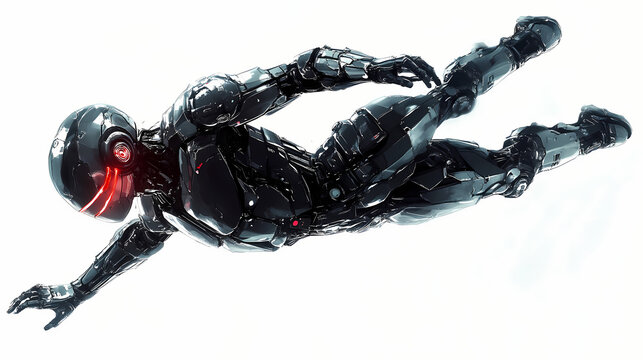 Master robot is floating and also looking for combat in white background. Cyborg Assassin. Illustration